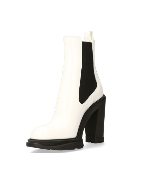 Chelsea Boots en Cuir Vernis ivoire/noir - Talon 12 cm